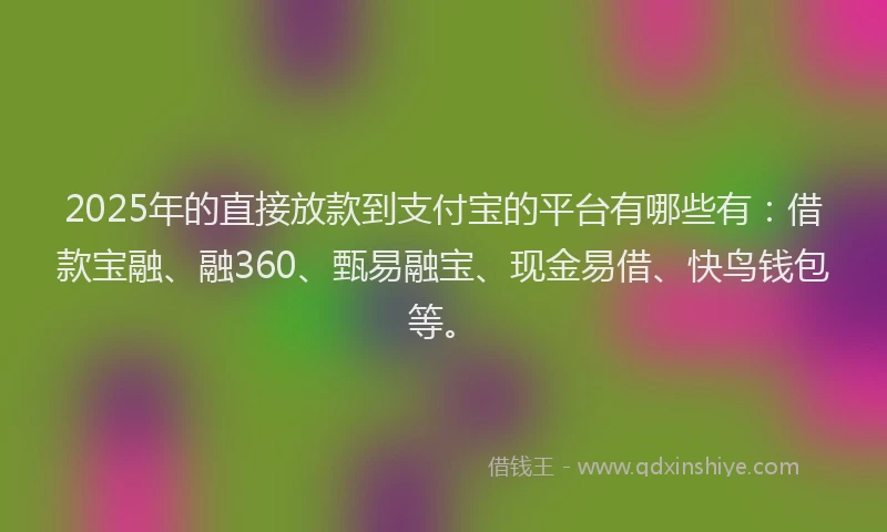 2025年的直接放款到支付宝的平台有哪些有：借款宝融、融360、甄易融宝、现金易借、快鸟钱包等。