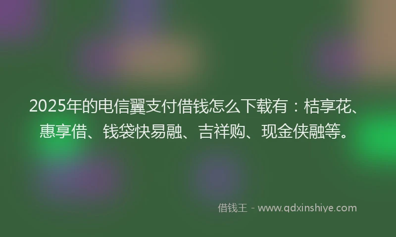 2025年的电信翼支付借钱怎么下载有：桔享花、惠享借、钱袋快易融、吉祥购、现金侠融等。