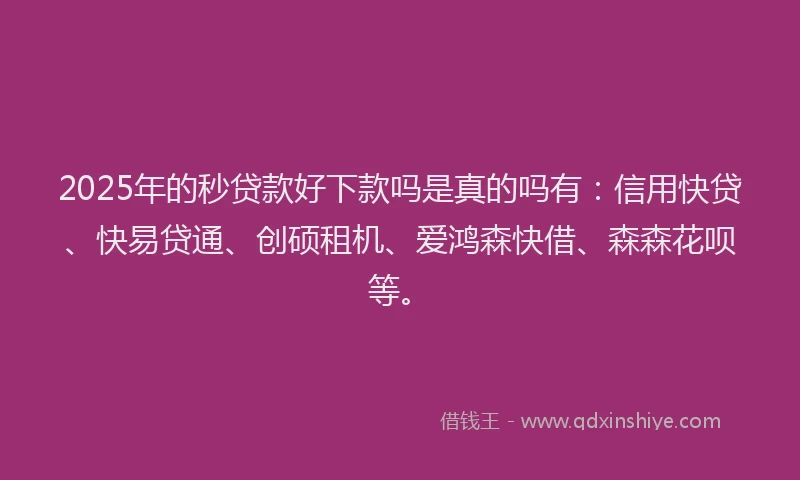 2025年的秒贷款好下款吗是真的吗有：信用快贷、快易贷通、创硕租机、爱鸿森快借、森森花呗等。