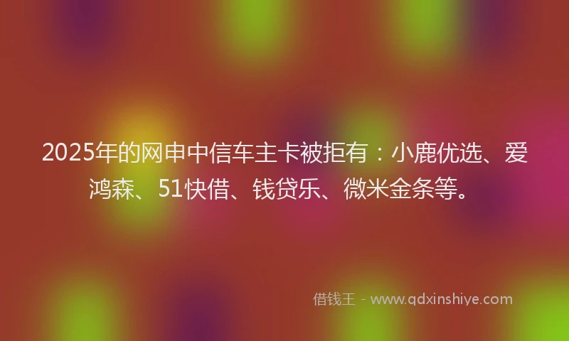 2025年的网申中信车主卡被拒有：小鹿优选、爱鸿森、51快借、钱贷乐、微米金条等。