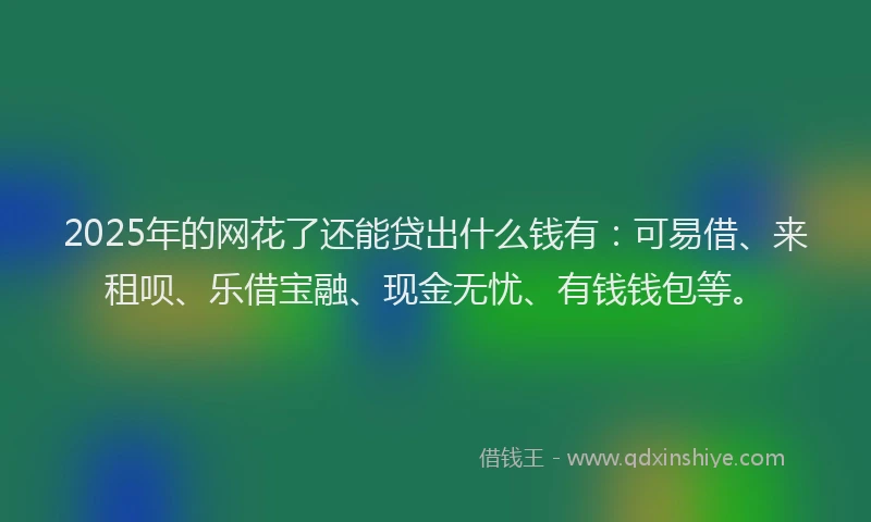 2025年的网花了还能贷出什么钱有：可易借、来租呗、乐借宝融、现金无忧、有钱钱包等。