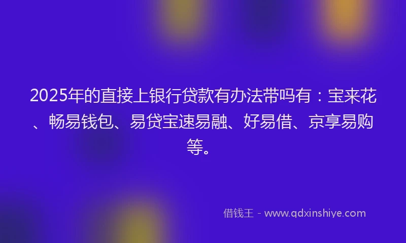 2025年的直接上银行贷款有办法带吗有：宝来花、畅易钱包、易贷宝速易融、好易借、京享易购等。