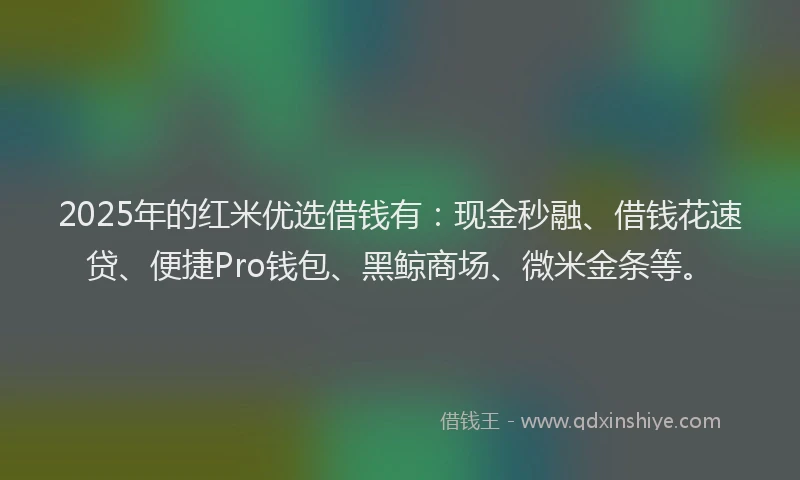 2025年的红米优选借钱有：现金秒融、借钱花速贷、便捷Pro钱包、黑鲸商场、微米金条等。