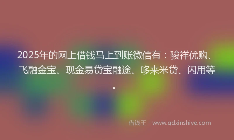 2025年的网上借钱马上到账微信有：骏祥优购、飞融金宝、现金易贷宝融途、哆来米贷、闪用等。
