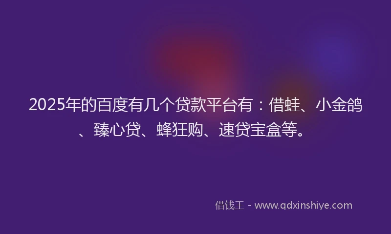 2025年的百度有几个贷款平台有：借蛙、小金鸽、臻心贷、蜂狂购、速贷宝盒等。