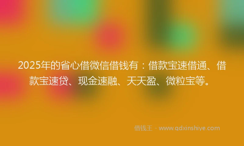 2025年的省心借微信借钱有：借款宝速借通、借款宝速贷、现金速融、天天盈、微粒宝等。