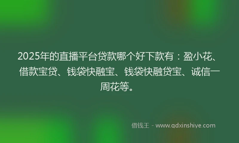 2025年的直播平台贷款哪个好下款有：盈小花、借款宝贷、钱袋快融宝、钱袋快融贷宝、诚信一周花等。