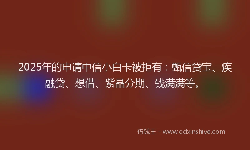 2025年的申请中信小白卡被拒有：甄信贷宝、疾融贷、想借、紫晶分期、钱满满等。