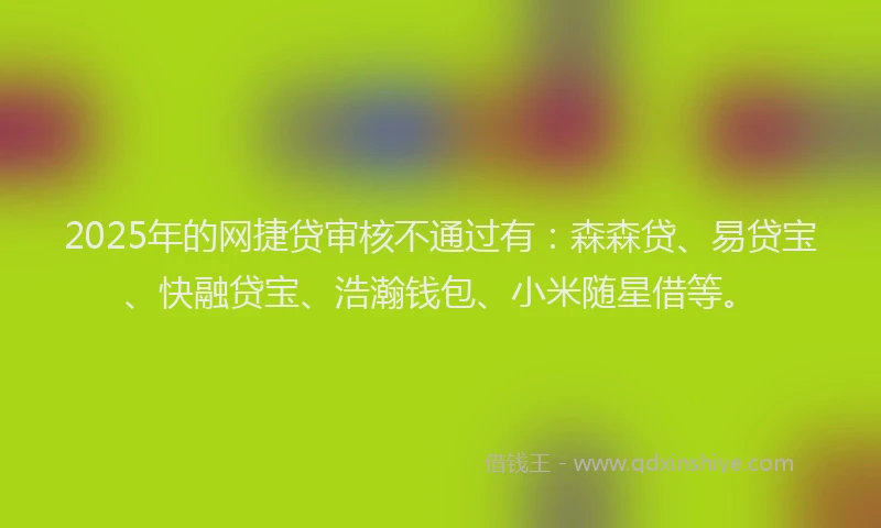 2025年的网捷贷审核不通过有：森森贷、易贷宝、快融贷宝、浩瀚钱包、小米随星借等。