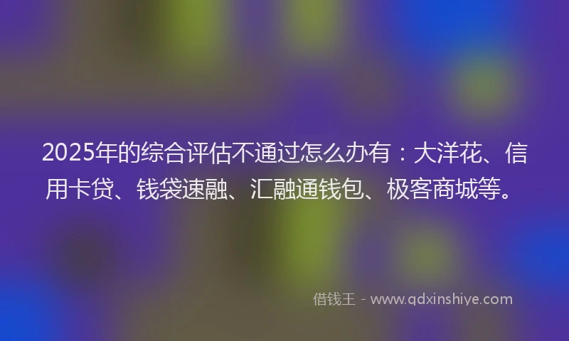 2025年的综合评估不通过怎么办有：大洋花、信用卡贷、钱袋速融、汇融通钱包、极客商城等。