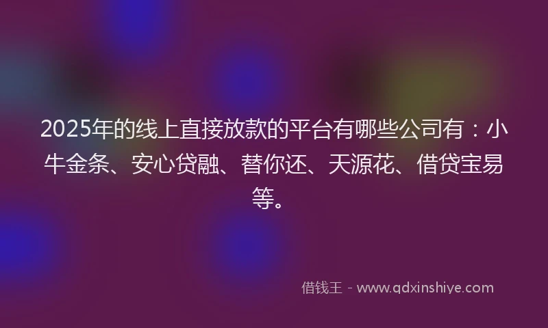 2025年的线上直接放款的平台有哪些公司有：小牛金条、安心贷融、替你还、天源花、借贷宝易等。