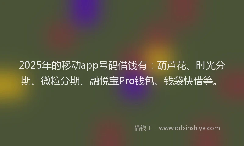 2025年的移动app号码借钱有：葫芦花、时光分期、微粒分期、融悦宝Pro钱包、钱袋快借等。