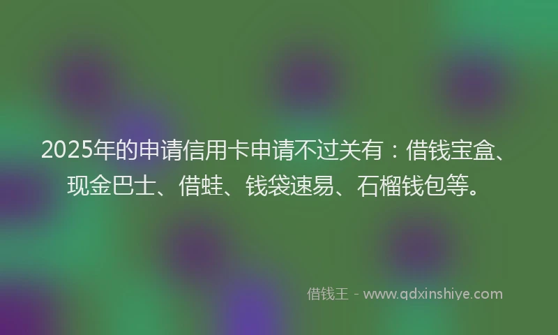 2025年的申请信用卡申请不过关有：借钱宝盒、现金巴士、借蛙、钱袋速易、石榴钱包等。