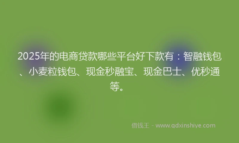 2025年的电商贷款哪些平台好下款有：智融钱包、小麦粒钱包、现金秒融宝、现金巴士、优秒通等。