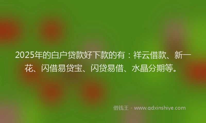 2025年的白户贷款好下款的有：祥云借款、新一花、闪借易贷宝、闪贷易借、水晶分期等。
