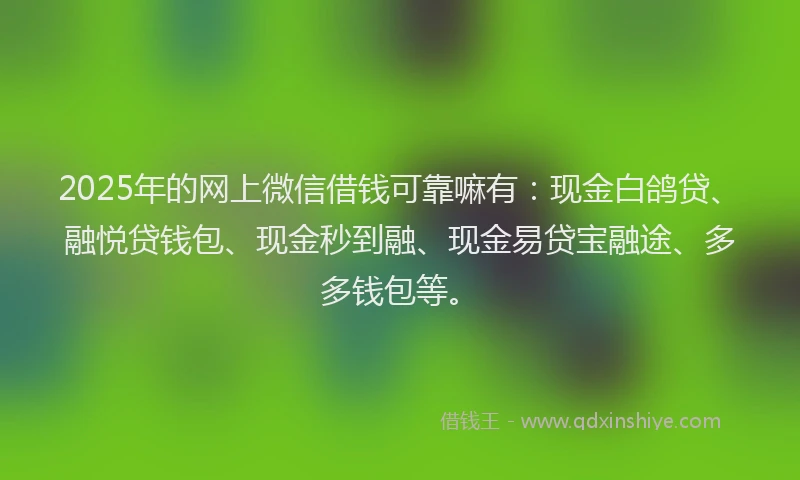 2025年的网上微信借钱可靠嘛有：现金白鸽贷、融悦贷钱包、现金秒到融、现金易贷宝融途、多多钱包等。