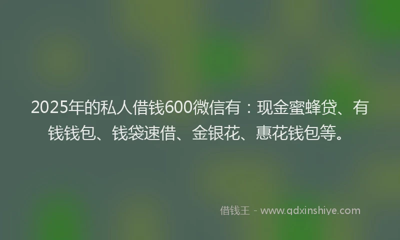 2025年的私人借钱600微信有：现金蜜蜂贷、有钱钱包、钱袋速借、金银花、惠花钱包等。