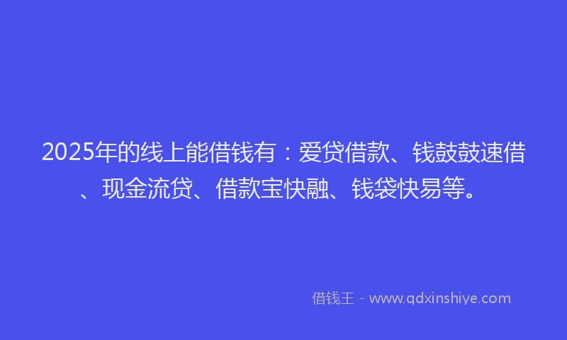 2025年的线上能借钱有：爱贷借款、钱鼓鼓速借、现金流贷、借款宝快融、钱袋快易等。