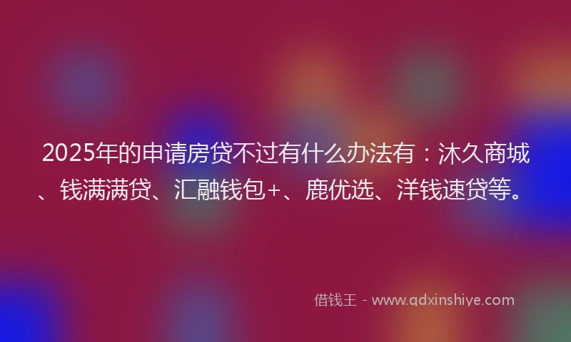 2025年的申请房贷不过有什么办法有：沐久商城、钱满满贷、汇融钱包+、鹿优选、洋钱速贷等。