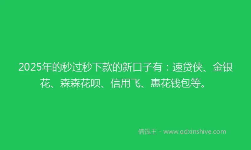 2025年的秒过秒下款的新口子有：速贷侠、金银花、森森花呗、信用飞、惠花钱包等。