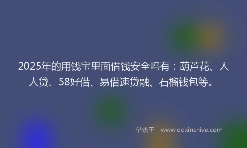 2025年的用钱宝里面借钱安全吗有：葫芦花、人人贷、58好借、易借速贷融、石榴钱包等。