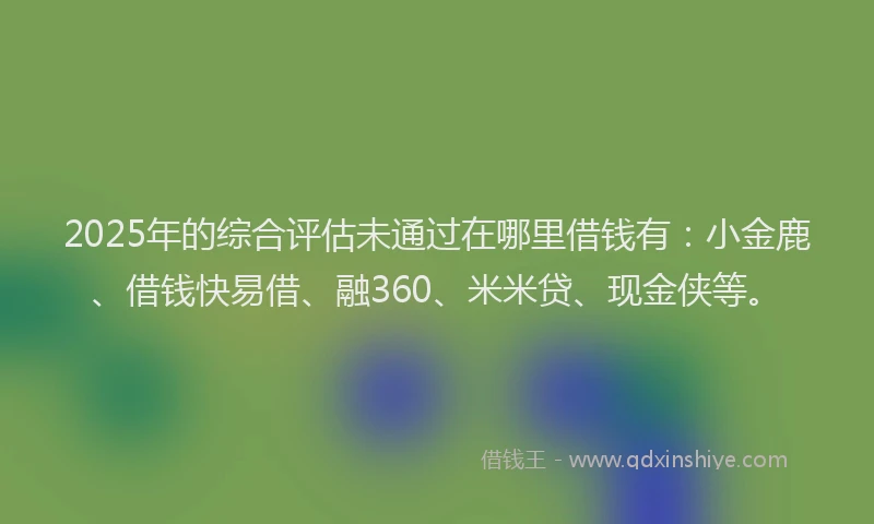 2025年的综合评估未通过在哪里借钱有：小金鹿、借钱快易借、融360、米米贷、现金侠等。