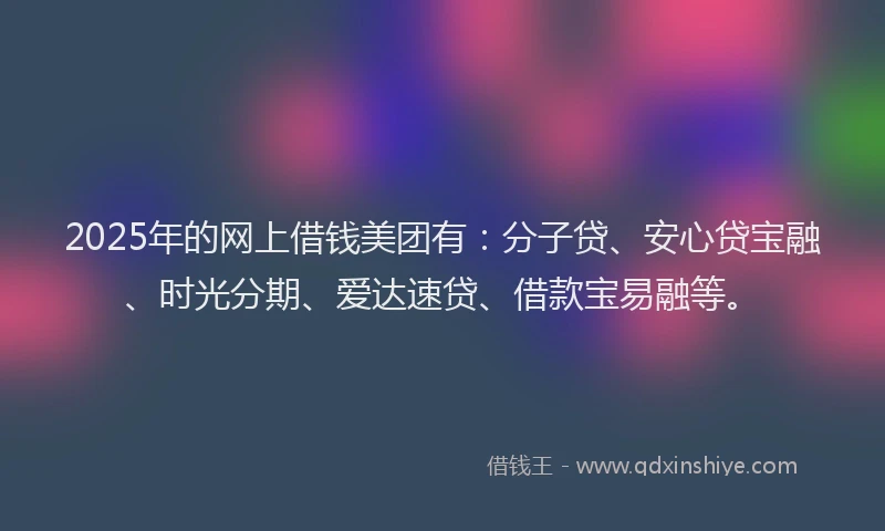 2025年的网上借钱美团有：分子贷、安心贷宝融、时光分期、爱达速贷、借款宝易融等。