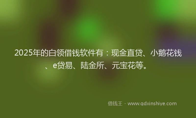 2025年的白领借钱软件有：现金直贷、小鹅花钱、e贷易、陆金所、元宝花等。