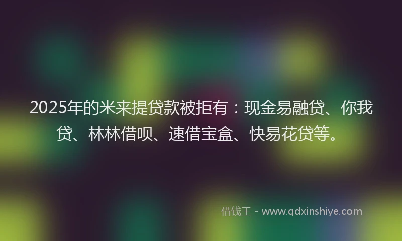 2025年的米来提贷款被拒有：现金易融贷、你我贷、林林借呗、速借宝盒、快易花贷等。