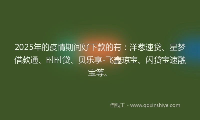 2025年的疫情期间好下款的有：洋葱速贷、星梦借款通、时时贷、贝乐享-飞鑫琼宝、闪贷宝速融宝等。