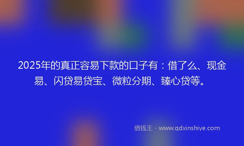 2025年的真正容易下款的口子有：借了么、现金易、闪贷易贷宝、微粒分期、臻心贷等。