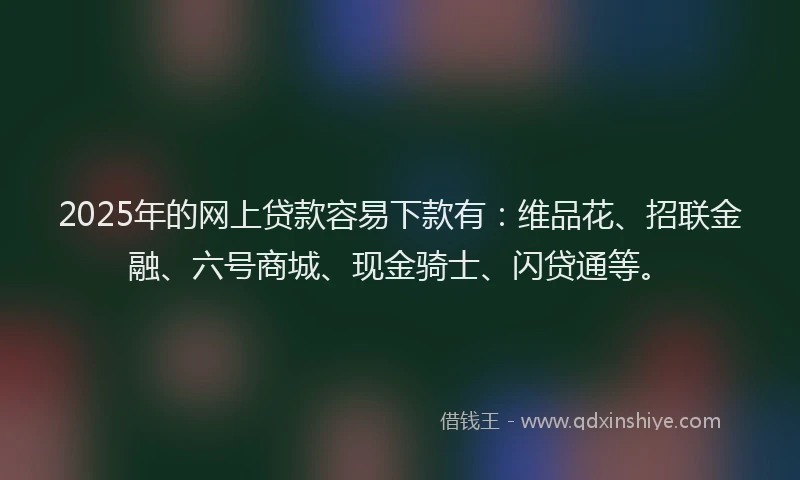 2025年的网上贷款容易下款有：维品花、招联金融、六号商城、现金骑士、闪贷通等。