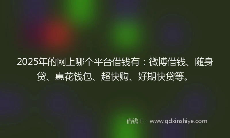 2025年的网上哪个平台借钱有：微博借钱、随身贷、惠花钱包、超快购、好期快贷等。