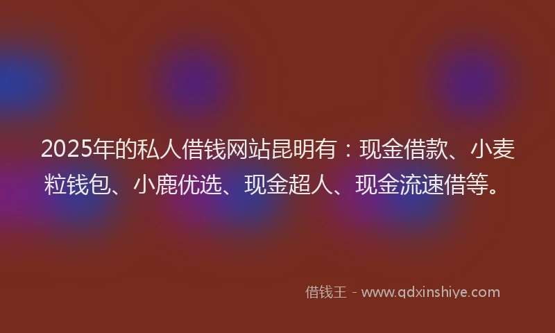 2025年的私人借钱网站昆明有：现金借款、小麦粒钱包、小鹿优选、现金超人、现金流速借等。