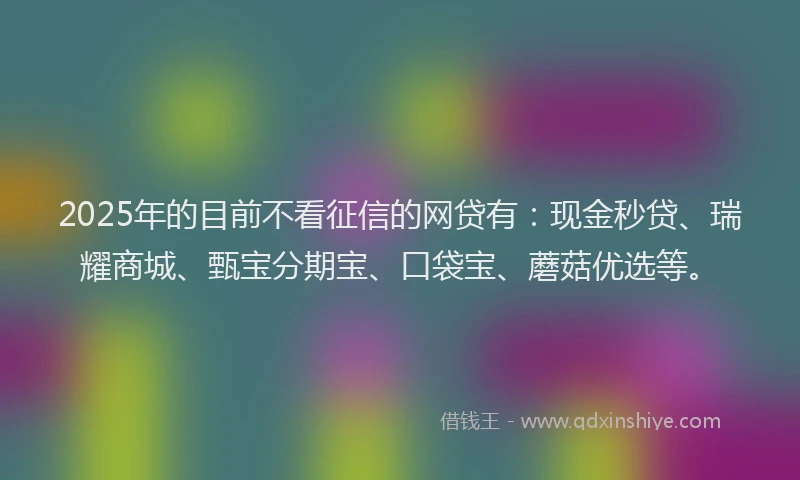 2025年的目前不看征信的网贷有：现金秒贷、瑞耀商城、甄宝分期宝、口袋宝、蘑菇优选等。
