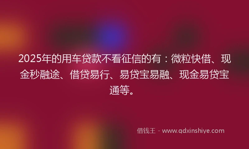 2025年的用车贷款不看征信的有：微粒快借、现金秒融途、借贷易行、易贷宝易融、现金易贷宝通等。