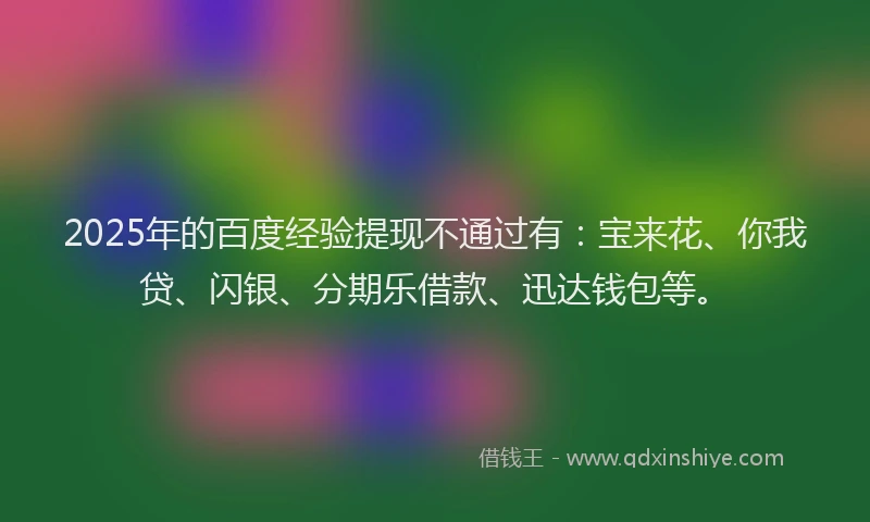 2025年的百度经验提现不通过有：宝来花、你我贷、闪银、分期乐借款、迅达钱包等。