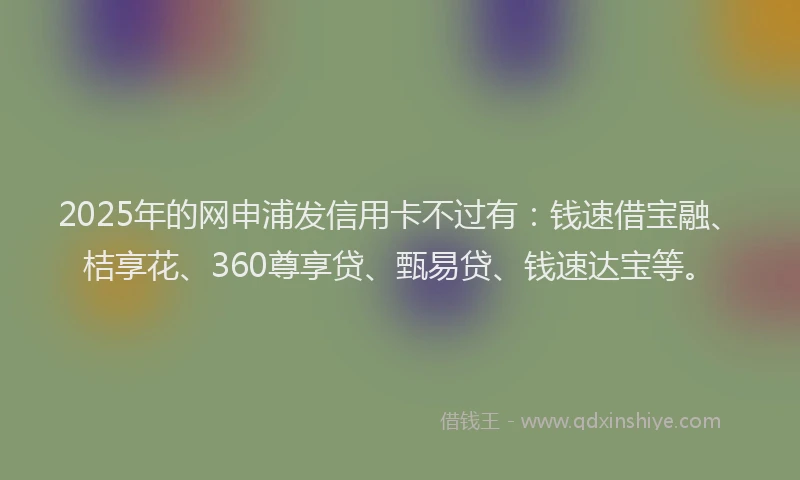 2025年的网申浦发信用卡不过有：钱速借宝融、桔享花、360尊享贷、甄易贷、钱速达宝等。
