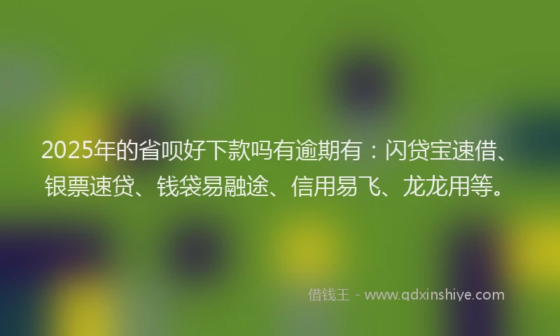 2025年的省呗好下款吗有逾期有：闪贷宝速借、银票速贷、钱袋易融途、信用易飞、龙龙用等。