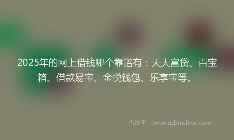 2025年的网上借钱哪个靠谱有：天天富贷、百宝箱、借款易宝、金悦钱包、乐享宝等。