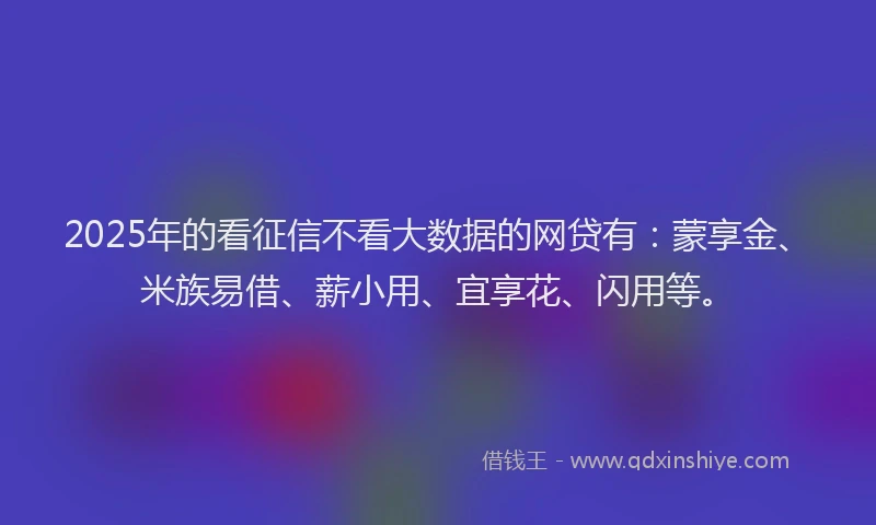 2025年的看征信不看大数据的网贷有：蒙享金、米族易借、薪小用、宜享花、闪用等。