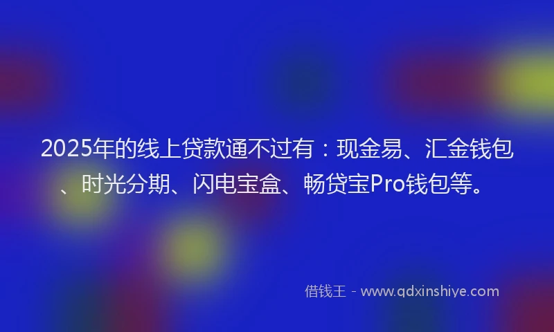 2025年的线上贷款通不过有：现金易、汇金钱包、时光分期、闪电宝盒、畅贷宝Pro钱包等。