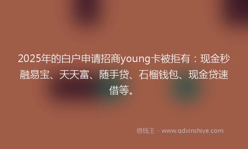 2025年的白户申请招商young卡被拒有：现金秒融易宝、天天富、随手贷、石榴钱包、现金贷速借等。