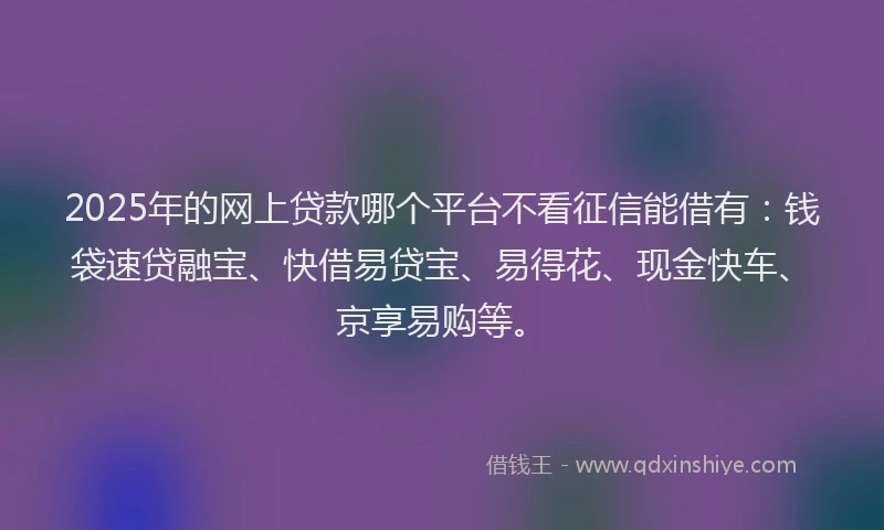2025年的网上贷款哪个平台不看征信能借有：钱袋速贷融宝、快借易贷宝、易得花、现金快车、京享易购等。