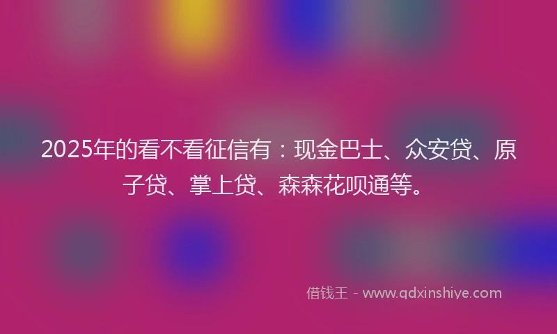2025年的看不看征信有：现金巴士、众安贷、原子贷、掌上贷、森森花呗通等。