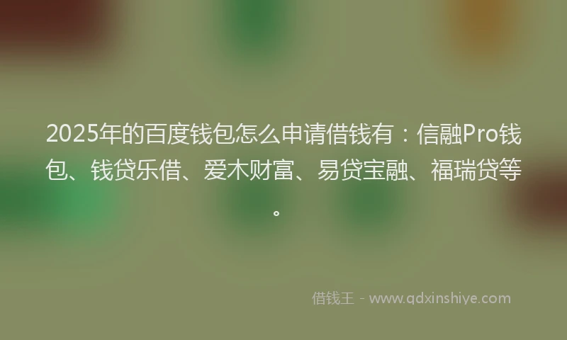 2025年的百度钱包怎么申请借钱有：信融Pro钱包、钱贷乐借、爱木财富、易贷宝融、福瑞贷等。
