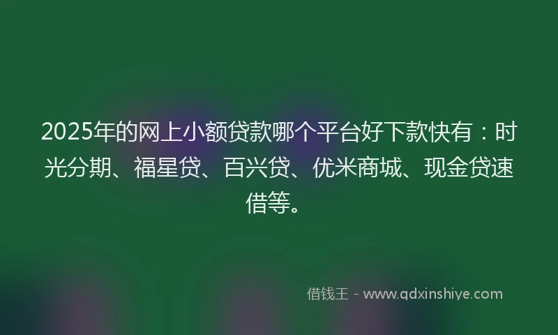 2025年的网上小额贷款哪个平台好下款快有：时光分期、福星贷、百兴贷、优米商城、现金贷速借等。