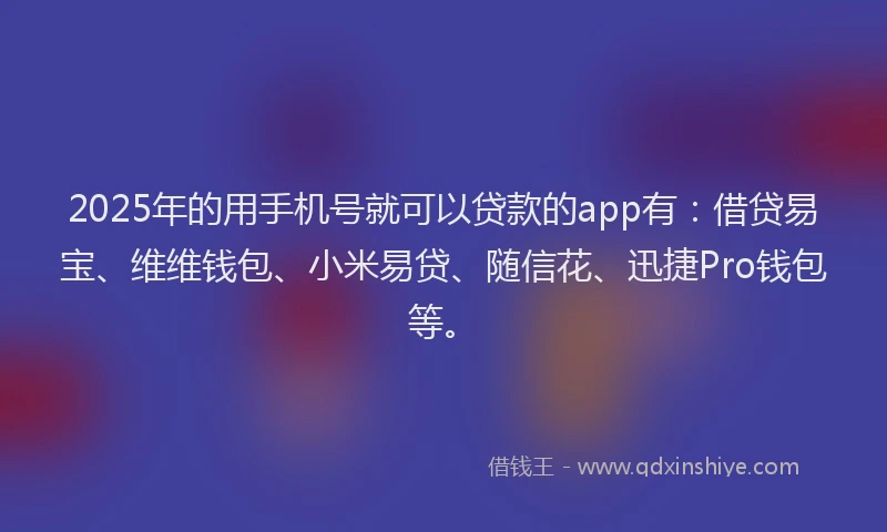 2025年的用手机号就可以贷款的app有：借贷易宝、维维钱包、小米易贷、随信花、迅捷Pro钱包等。