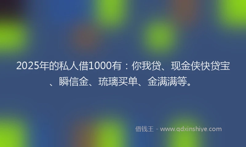 2025年的私人借1000有：你我贷、现金侠快贷宝、瞬信金、琉璃买单、金满满等。