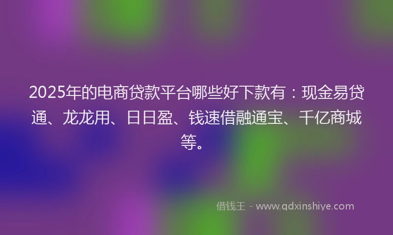 2025年的电商贷款平台哪些好下款有：现金易贷通、龙龙用、日日盈、钱速借融通宝、千亿商城等。